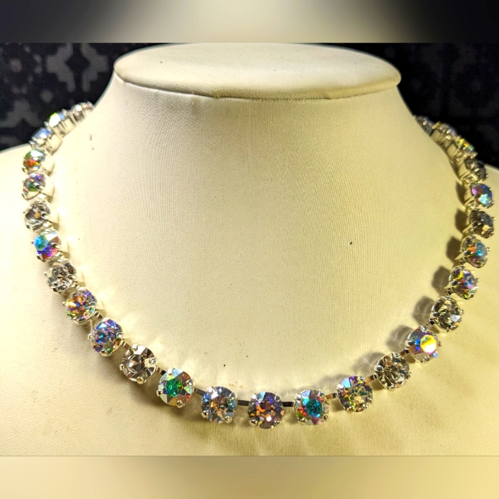 Luminous AB and Crystal Necklace & Earrings Sterling Silver Plated - Picture 2 of 9